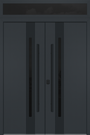 Nova Inox S2 Modern Exterior Double Door 72x80 with Transom - Unit 74x95 1/2 Black Stainless Steel - Gray - Doors and Beyond