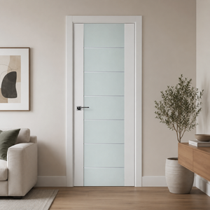 Nova Triplex 009 Soft White Laminated Modern Pre-Hung Door - Doors and Beyond