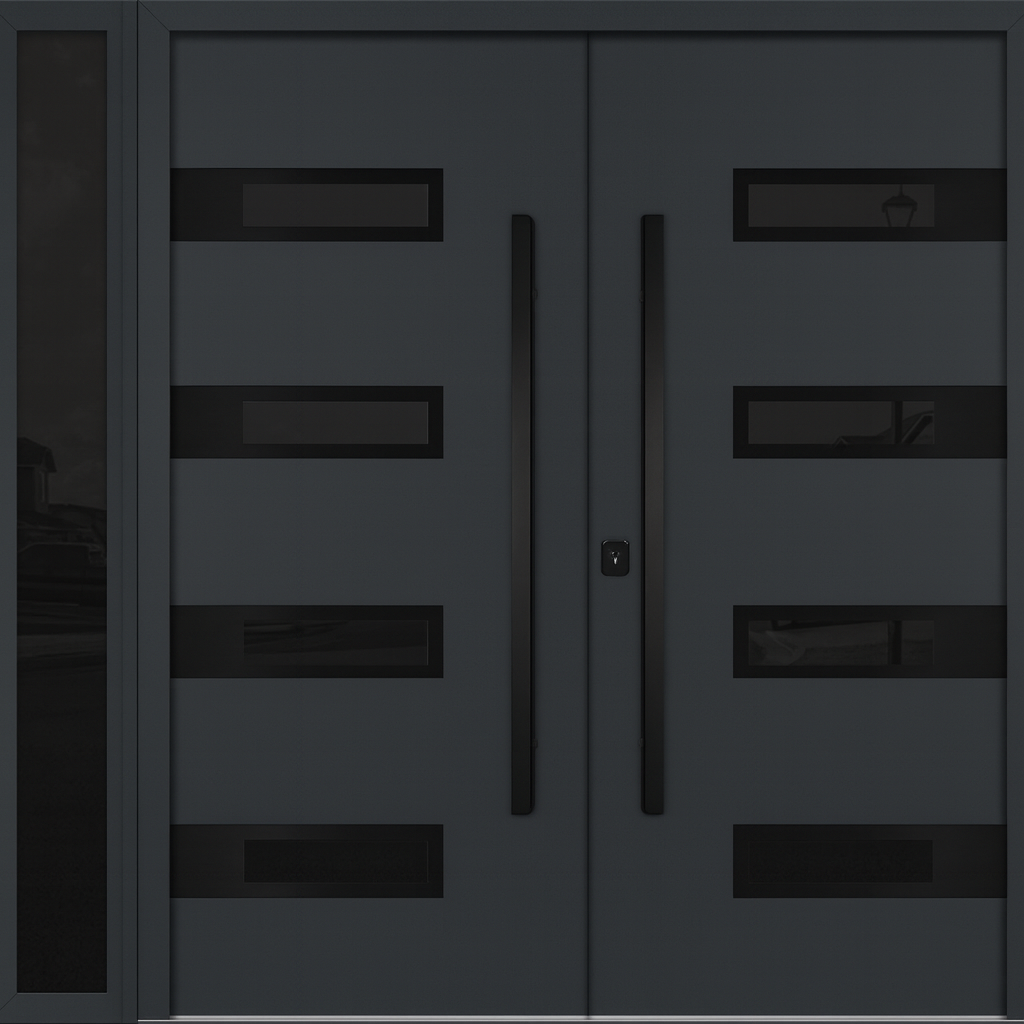 Nova Inox S4 Modern Exterior Double Door W/ (1) 12" Sidelight - Unit 86x81 3/8 - Black Stainless - Gray - Doors and Beyond