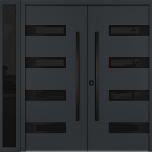 Nova Inox S4 Modern Exterior Double Door W/ (1) 12" Sidelight - Unit 86x81 3/8 - Black Stainless - Gray - Doors and Beyond