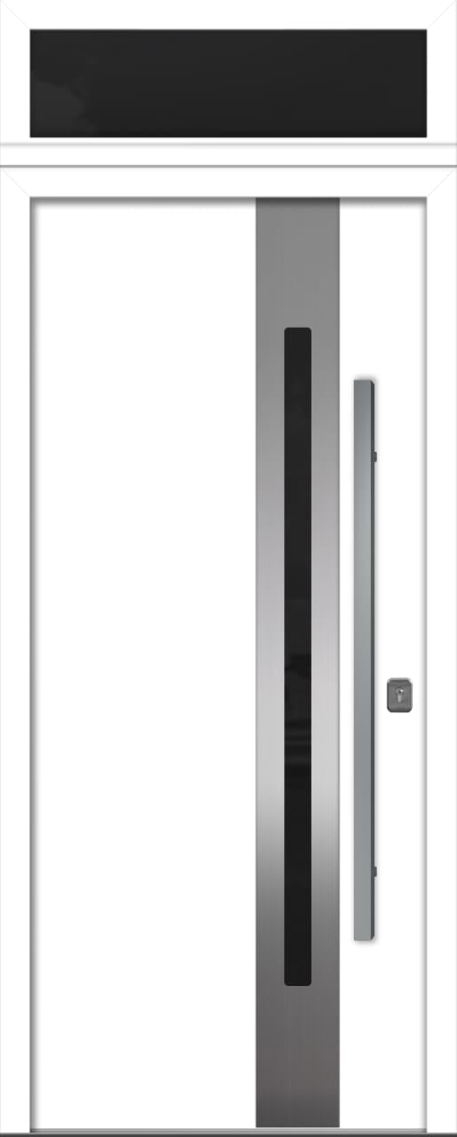 Nova Inox S2 Modern Exterior Single Door 36x80 with Transom - Unit Size 38 x 95 1/2”- White - Doors and Beyond