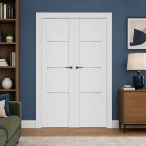 Nova Stile 006 Soft White Laminated Modern Double Pre-Hung Door - Doors and Beyond