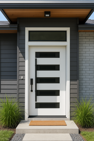 Nova Inox S5 Modern Exterior Single Door 36x80 Black Stainless Steel with Transom - Unit Size 38 x 95 1/2”- White - Doors and Beyond