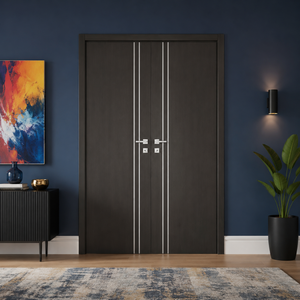 Nova HG002 Japan Oak Laminated Modern Double Pre-Hung Door - Doors and Beyond