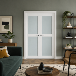 Nova Triplex 020 Soft White Laminated Modern Double Pre-Hung Door - Doors and Beyond