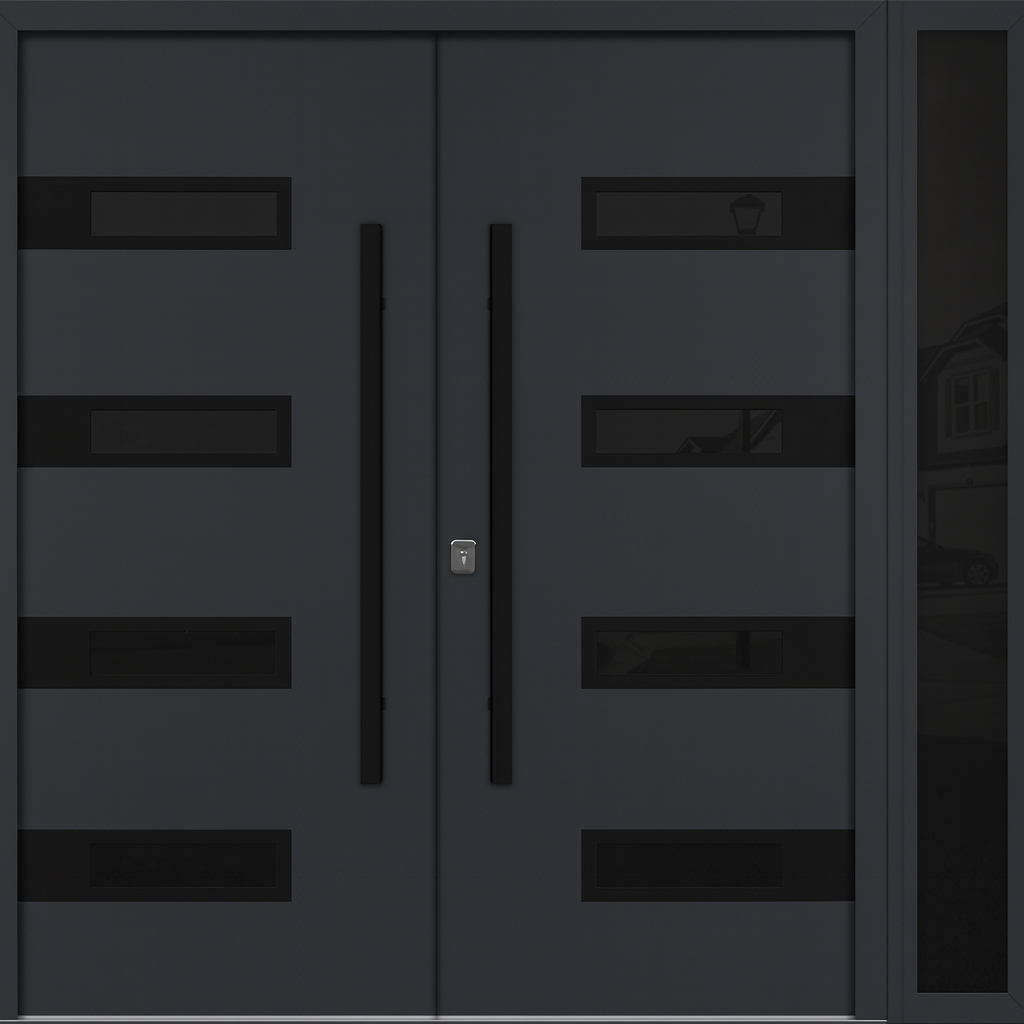 Nova Inox S4 Modern Exterior Double Door W/ (1) 12" Sidelight - Unit 86x81 3/8 - Black Stainless - Gray - Doors and Beyond