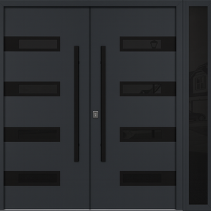 Nova Inox S4 Modern Exterior Double Door W/ (1) 12" Sidelight - Unit 86x81 3/8 - Black Stainless - Gray - Doors and Beyond