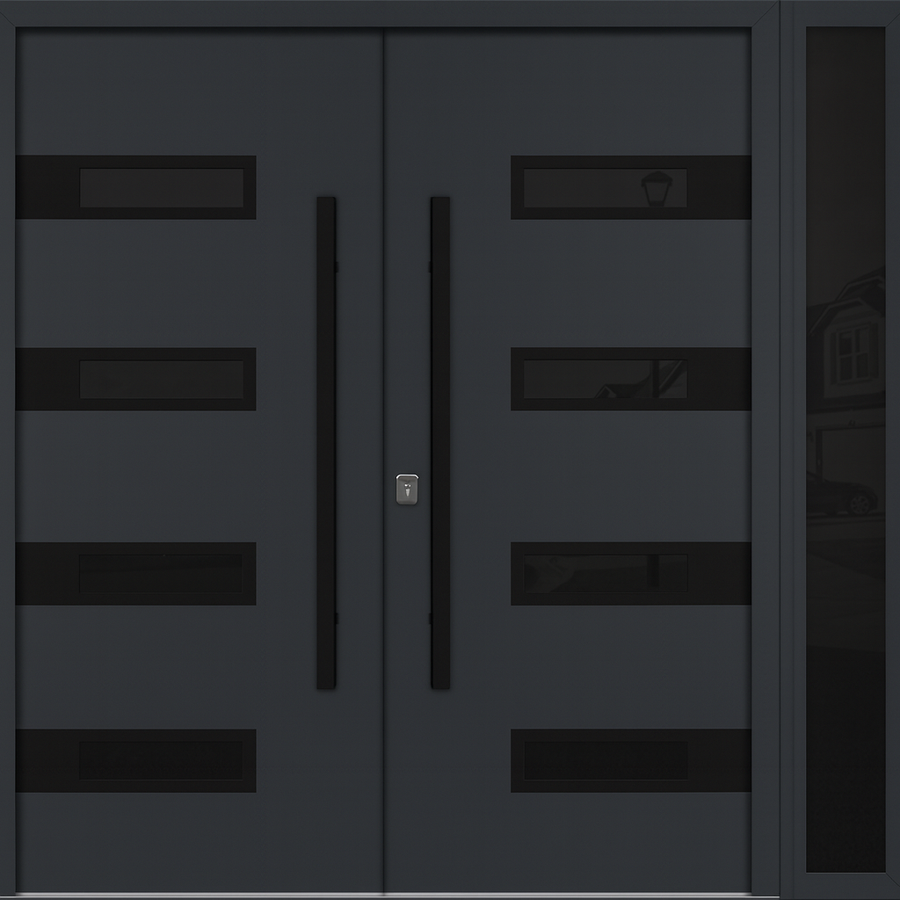 Nova Inox S4 Modern Exterior Double Door W/ (1) 12" Sidelight - Unit 86x81 3/8 - Black Stainless - Gray - Doors and Beyond