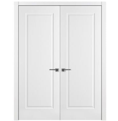 Nova 1 Panel Soft White Laminated Modern Double Pre-Hung Door - Doors and Beyond