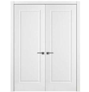 Nova 1 Panel Soft White Laminated Modern Double Pre-Hung Door - Doors and Beyond