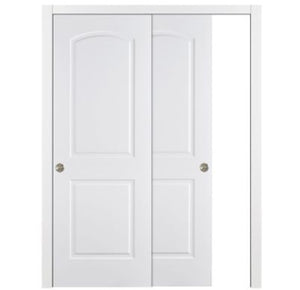 Nova 2 Panel Arch Soft White Laminated Modern Bypass Door - Doors and Beyond