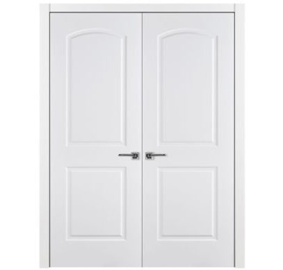 Nova 2 Panel Arch Soft White Laminated Modern Double Pre-Hung Door - Doors and Beyond