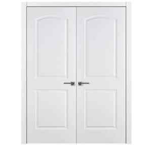 Nova 2 Panel Arch Soft White Laminated Modern Double Pre-Hung Door - Doors and Beyond