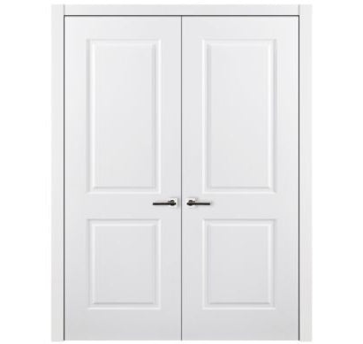 Nova 2 Panel Soft White Laminated Modern Double Pre-Hung Door - Doors and Beyond