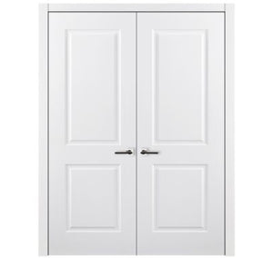 Nova 2 Panel Soft White Laminated Modern Double Pre-Hung Door - Doors and Beyond