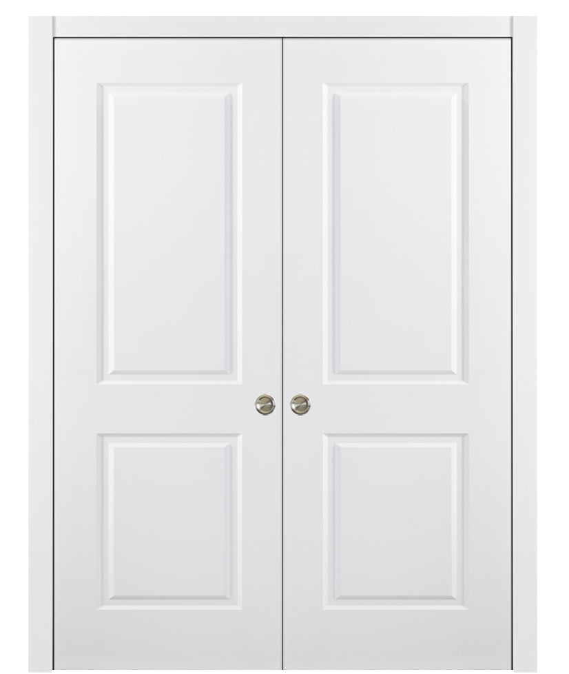 Nova 2 Panel Soft White Laminated Modern Double Pocket Door - Doors and Beyond