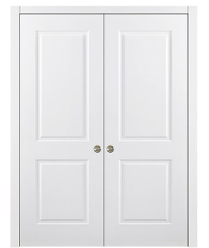 Nova 2 Panel Soft White Laminated Modern Double Pocket Door - Doors and Beyond