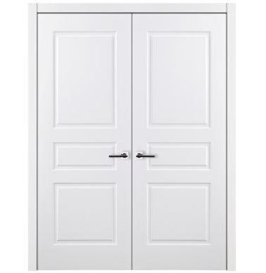 Nova 3 Panel Soft White Laminated Modern Double Pre-Hung Door - Doors and Beyond