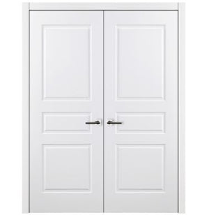 Nova 3 Panel Soft White Laminated Modern Double Pre-Hung Door - Doors and Beyond