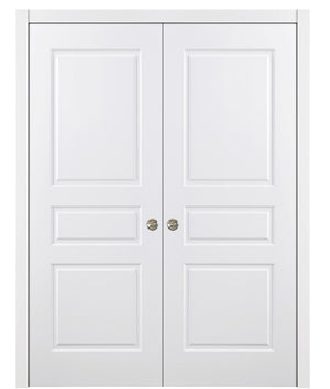 Nova 3 Panel Soft White Laminated Modern Double Pocket Door - Doors and Beyond