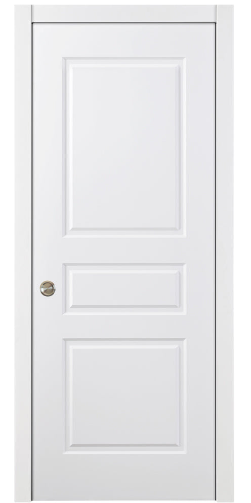 Nova 3 Panel Soft White Laminated Modern Pocket Door - Doors and Beyond