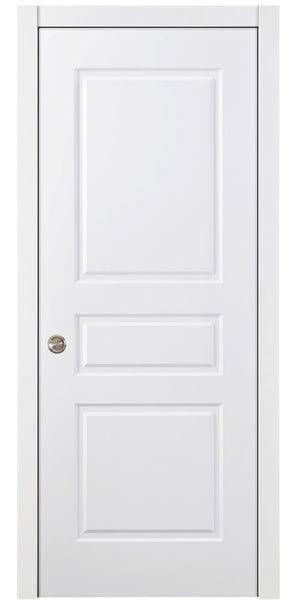 Nova 3 Panel Soft White Laminated Modern Pocket Door - Doors and Beyond