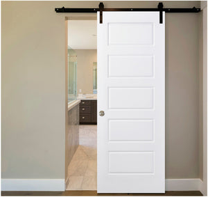 Nova 5 Panel Soft White Laminated Modern Barn Door - Doors and Beyond