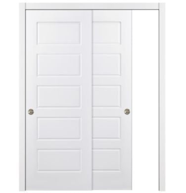 Nova 5 Panel Soft White Laminated Modern Bypass Door - Doors and Beyond