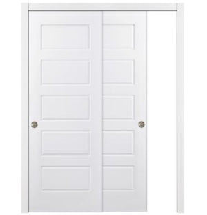 Nova 5 Panel Soft White Laminated Modern Bypass Door - Doors and Beyond