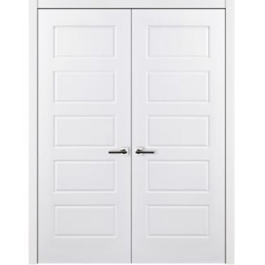 Nova 5 Panel Soft White Laminated Modern Double Pre-Hung Door - Doors and Beyond