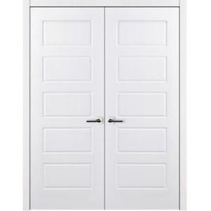 Nova 5 Panel Soft White Laminated Modern Double Pre-Hung Door - Doors and Beyond