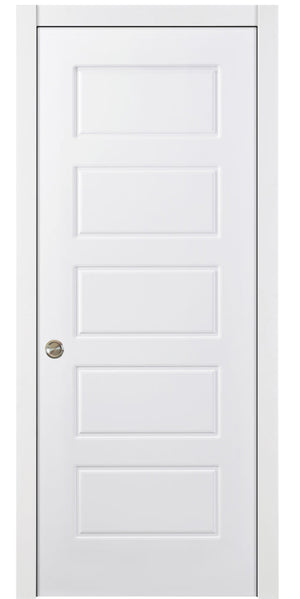 Nova 5 Panel Soft White Laminated Modern Pocket Door - Doors and Beyond