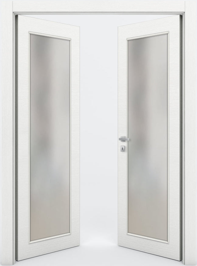 Nova 1-Lite Braga Bianco Matrix CPL Modern Double Pre-Hung Door - Doors and Beyond