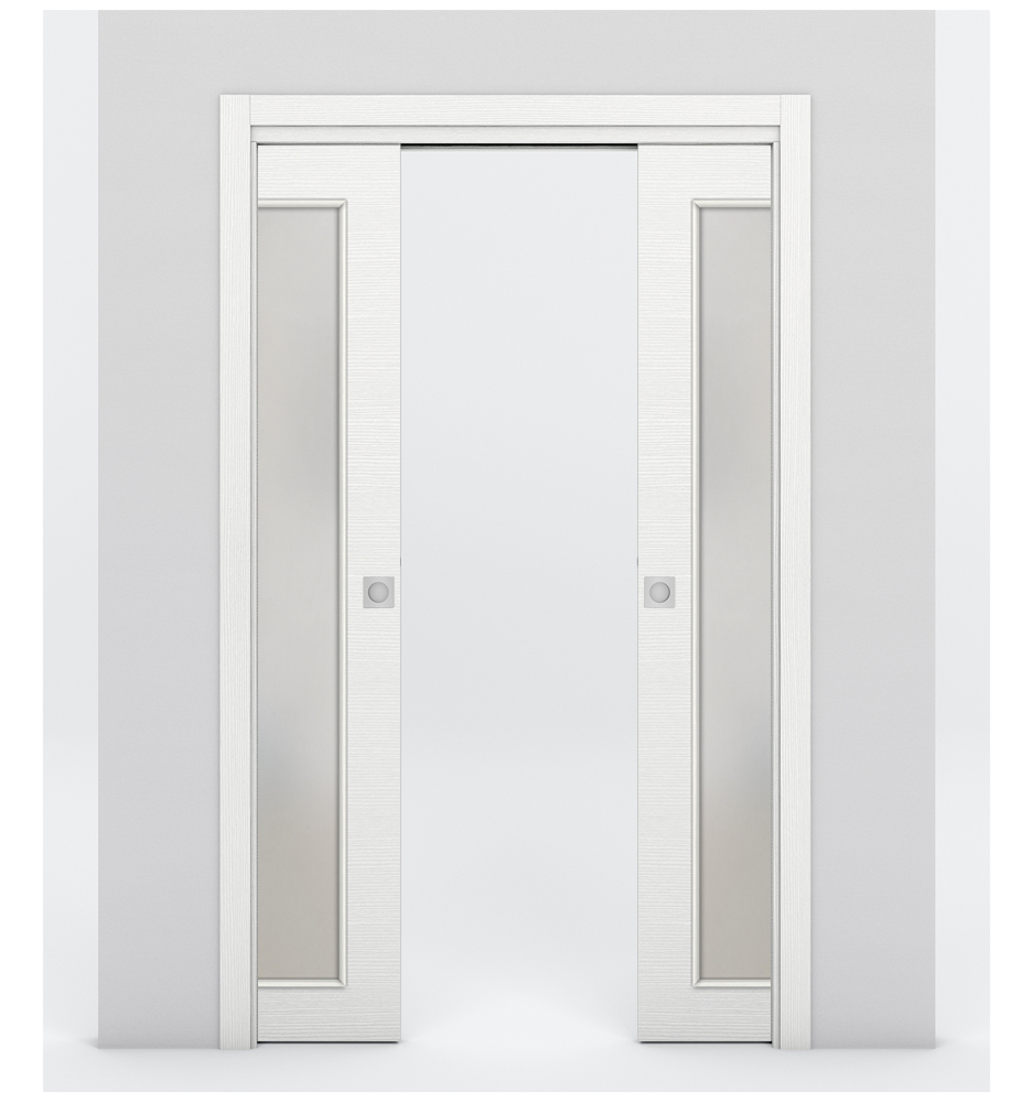 Nova 1-Lite Braga Bianco Matrix Laminated Modern Double Pocket Door - Doors and Beyond