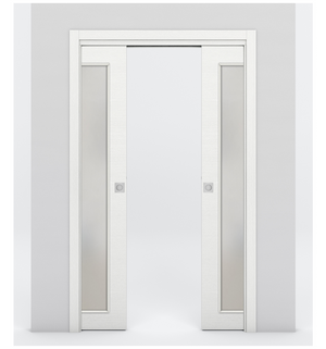 Nova 1-Lite Braga Bianco Matrix Laminated Modern Double Pocket Door - Doors and Beyond