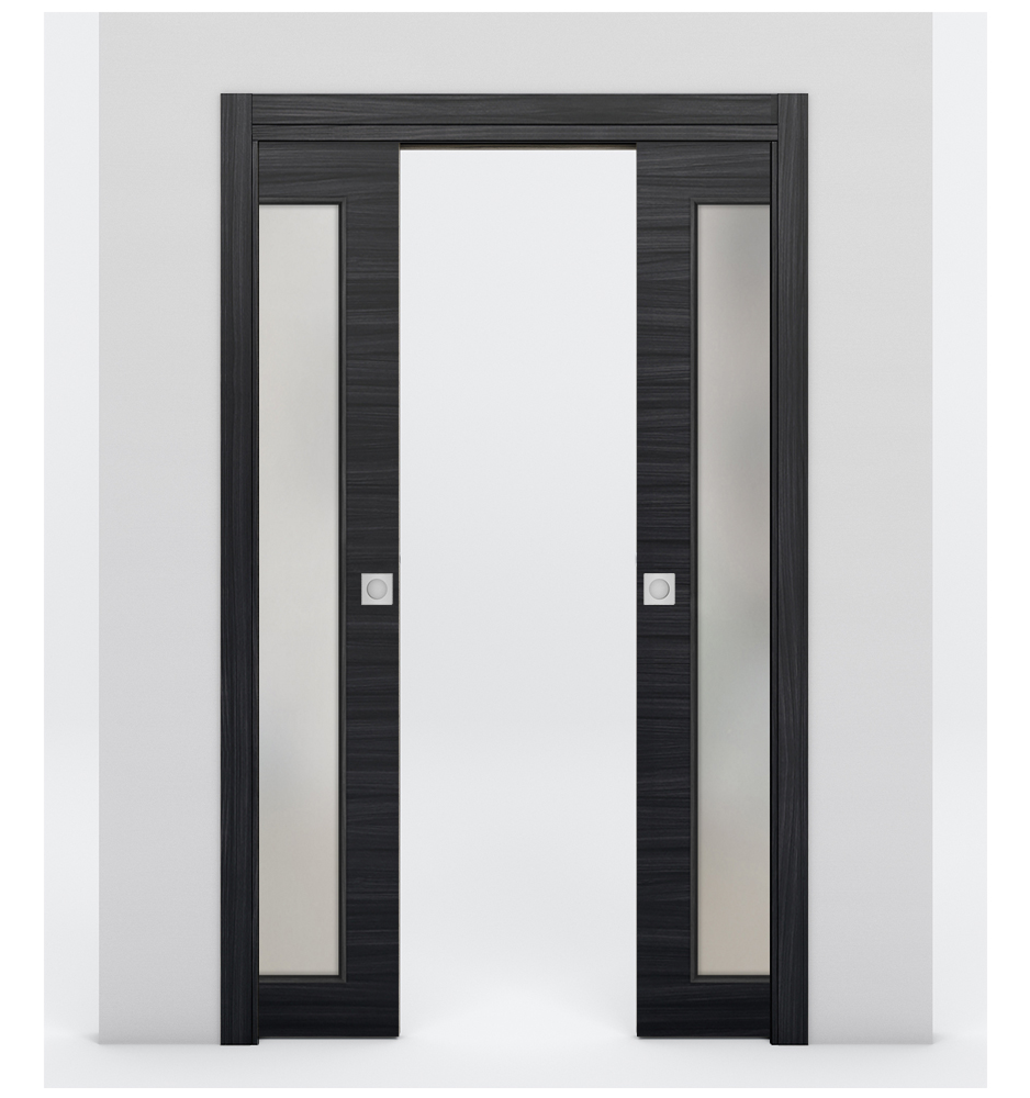 Nova 1-Lite Braga Blu Matrix Laminated Modern Double Pocket Door - Doors and Beyond