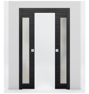Nova 1-Lite Braga Blu Matrix Laminated Modern Double Pocket Door - Doors and Beyond