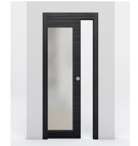 Nova 1-Lite Braga Blu Matrix Laminated Modern Pocket Door - Doors and Beyond