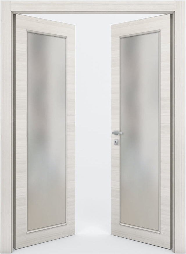 Nova 1-Lite Braga Crema Matrix CPL  Modern Double Pre-Hung Door - Doors and Beyond