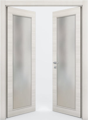 Nova 1-Lite Braga Crema Matrix CPL  Modern Double Pre-Hung Door - Doors and Beyond