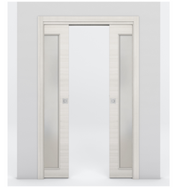 Nova 1-Lite Braga Crema Matrix Laminated Modern Double Pocket Door - Doors and Beyond