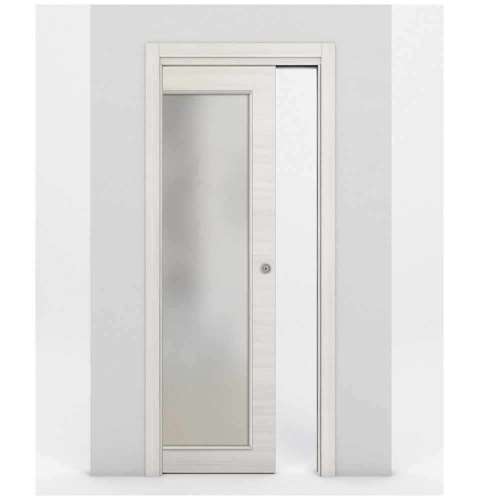 Nova 1-Lite Braga Crema Matrix Laminated Modern Pocket Door - Doors and Beyond