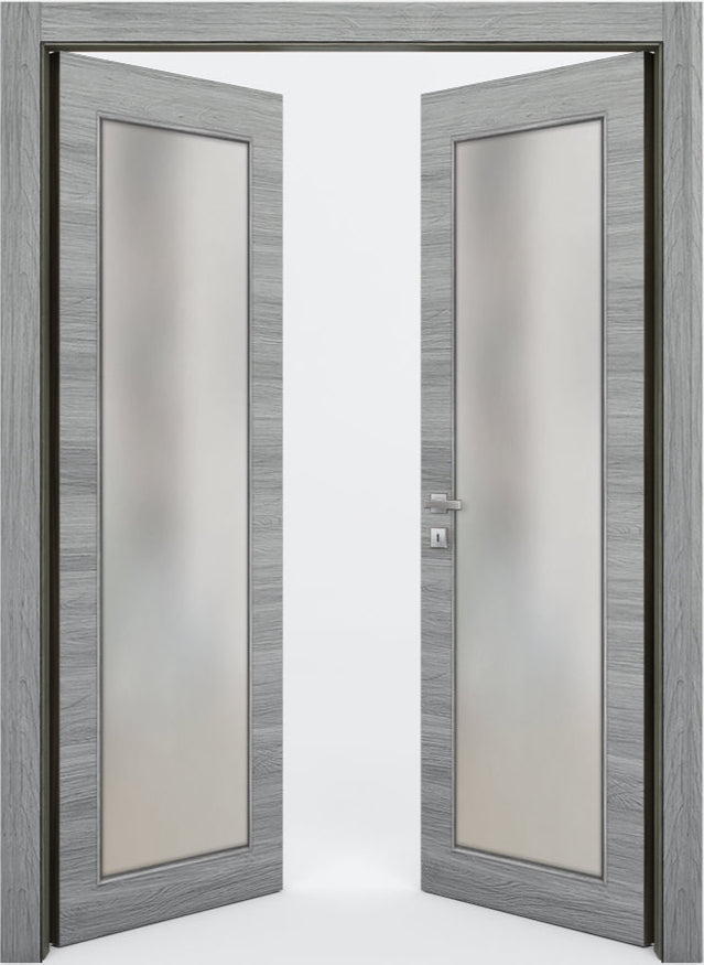 Nova 1-Lite Braga Olmo Matrix CPL  Modern Double Pre-Hung Door - Doors and Beyond