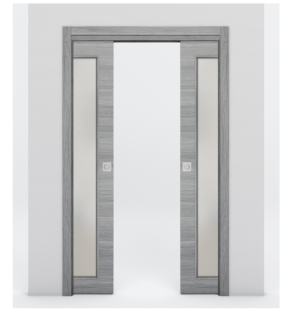 Nova 1-Lite Braga Olmo Matrix Laminated Modern Double Pocket Door - Doors and Beyond