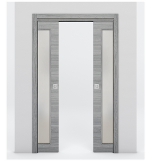 Nova 1-Lite Braga Olmo Matrix Laminated Modern Double Pocket Door - Doors and Beyond