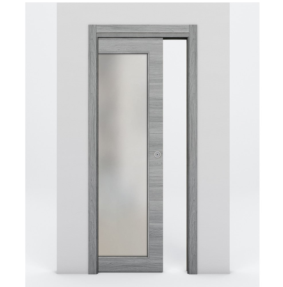 Nova 1-Lite Braga Olmo Matrix Laminated Modern Pocket Door - Doors and Beyond