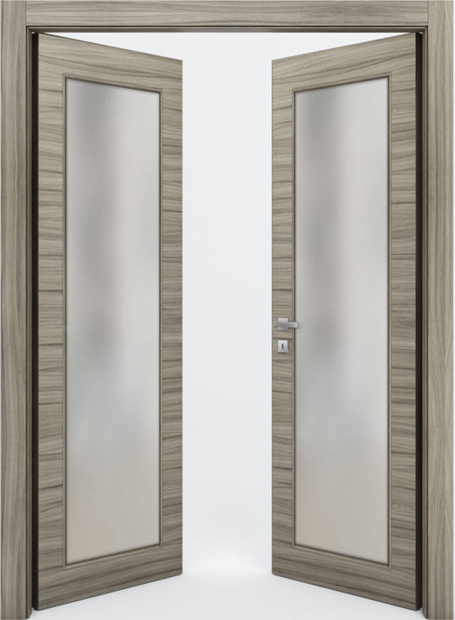 Nova 1-Lite Braga Palissandro  Matrix CPL  Modern Double Pre-Hung Door - Doors and Beyond