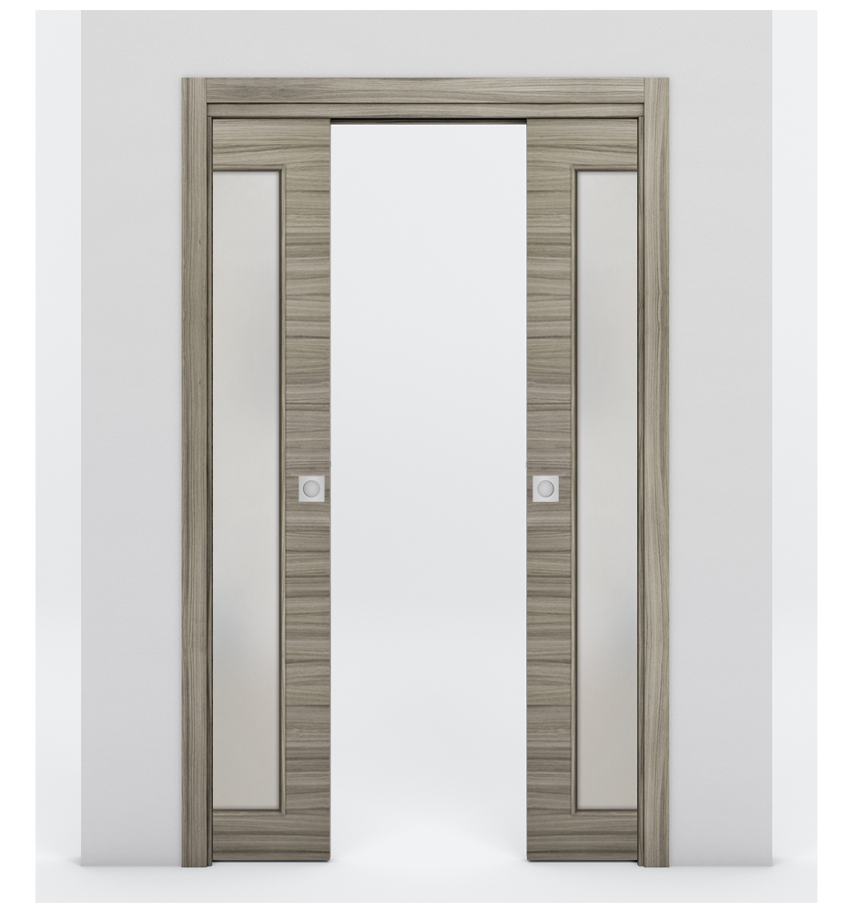 Nova 1-Lite Braga Palissandro Matrix Laminated Modern Double Pocket Door - Doors and Beyond