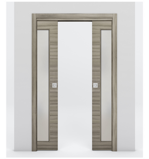 Nova 1-Lite Braga Palissandro Matrix Laminated Modern Double Pocket Door - Doors and Beyond