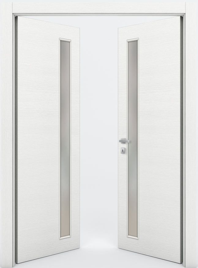 Nova 1-Lite V Braga Bianco Matrix CPL Modern Double Pre-Hung Door - Doors and Beyond
